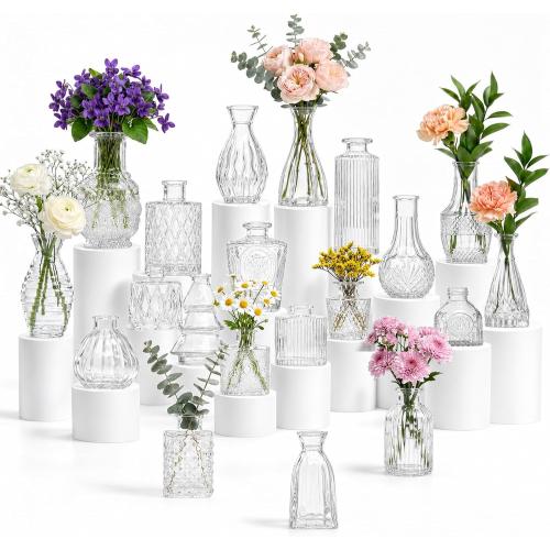 20 Pcs Clear Glass Bud Vases, Small Vintage Bud Vase Set for Flowers, Mini Glass Vases for Centerpieces, Wedding Decor, Baby Shower, Table Decorations, Home Decor, 3.1-5.1