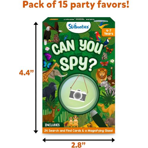 Skillmatics Party Favors (Pack of 15) - Can You Spy Animals Card Set, Search & Find Game for Kids, Goodie Bag Toy & Educational Gift for Girls & Boys Ages 4, 5, 6, 7
