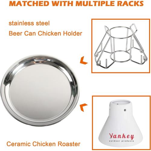 14 In Stainless Steel Roasting Pan, Stainless Steel Heavy Duty Kitchenware Round Roaster Pan Large XLarge Big Size Green Egg Drip Pan for Turkey Baking,Roast Chicken,Brushed Surface & Dishwasher Safe