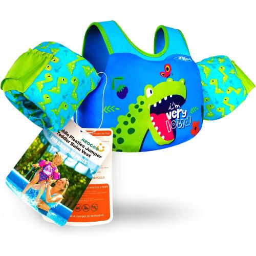 AEOCOO Puddle Float Jumper for Swimming, Toddler Swim Vest for Water Play, Pool Floats with Swimming Arm Floaties Swim Jacket & Water Wings for Kids Swimmies, Boys, Girls, Niños