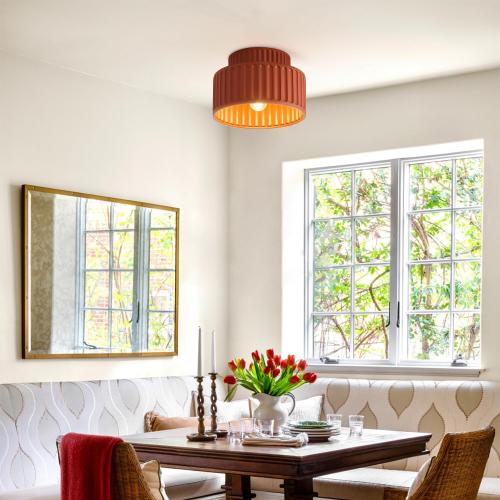 Nordic Round Semi Flush Mount Ceiling Light Vintage Small Hallway Lamp Fixtures Kitchen Ceiling Mount Light Orange Red Resin Close to Ceiling Lamp Modern Bathroom Overhead