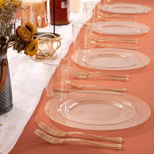 I00000 102PCS Gold Glitter Plastic Plates, Gold Glitter Disposable Plates Clear Plastic Party Plate Include 51 Dinner Plate 10.25 and 51 Dessert Plate 7.5 for Parties &Wedding