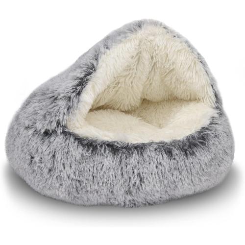 ShinHye Cat Bed Round Plush Fluffy Hooded Cat Bed Cave, Cozy for Indoor Cats or Small Dog beds, Soothing Pet Beds Doughnut Calm Anti-nxiety Dog Bed - Waterproof Bottom Washable