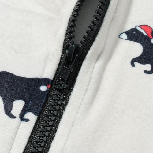 Size M Couples Matching Christmas Jumpsuit for Adults Printed Zipper Fleece Pajamas Hoodie Women Men Holiday Pocket Sleepwear