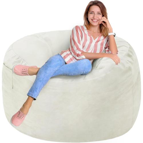 Homguava 3FT Bean Bag Chair: 3' Bean Bags with Memory Foam Filled, Large Beanbag Chairs Soft Sofa with Dutch Velet Cover-Purple