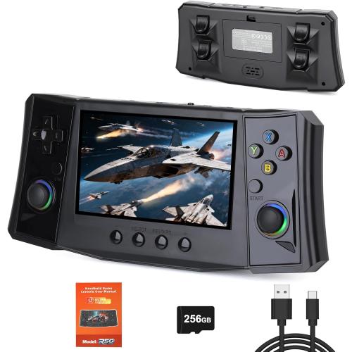 2025 Upgraded Handheld Game Console, 4.5 Inch IPS Screen, 50000 Preloaded Games, 256GB Storage, 4000mAh Battery, Portable Retro Gaming Device (Black)
