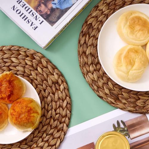 Brown Woven Placemats Round Set of 10 Natural Water Hyacinth Weave Placemat for Dining Table