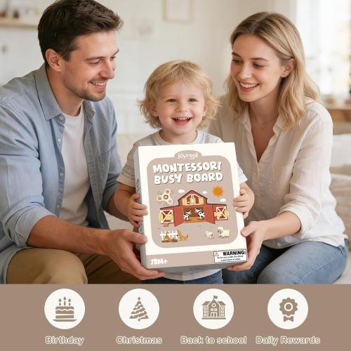 Joyreal Wooden Montessori Busy Board with Music Box for Toddlers | Farm Theme Sensory Activity Board, Fine Motor Skills Travel Toy, Educational Learning Toy, Birthday Christmas Gift