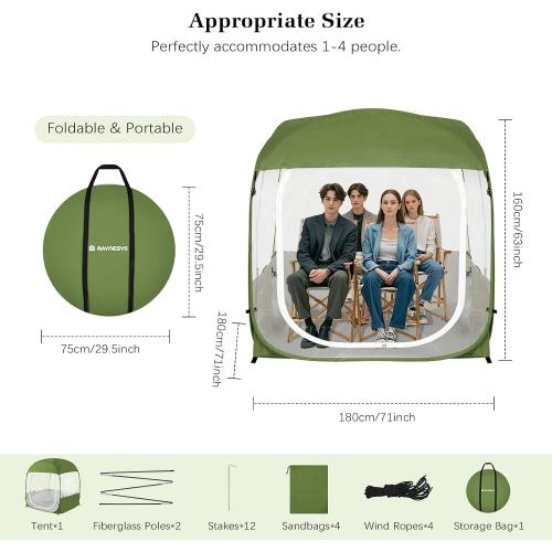 Raynesys Sports Tent, Portable & Foldable Pop Up Tents Shelter for 1-4 Person, Instant Weather Proof Clear View Bubble Tent with Carry Bag for Watching Sports Events, Camping, Fishing, Green