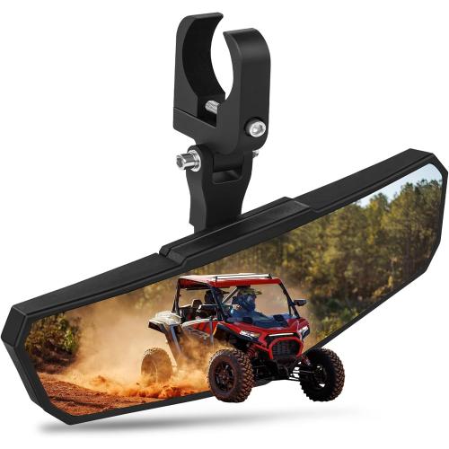 Black UTV Rear View Mirror, Adjustable Center Rearview Mirror with Aluminum Clamp Fit for Roll Bar, Compatible with Polaris RZR, Pioneer, Talon, Can Am X3, Kawasaki, CFMOTO