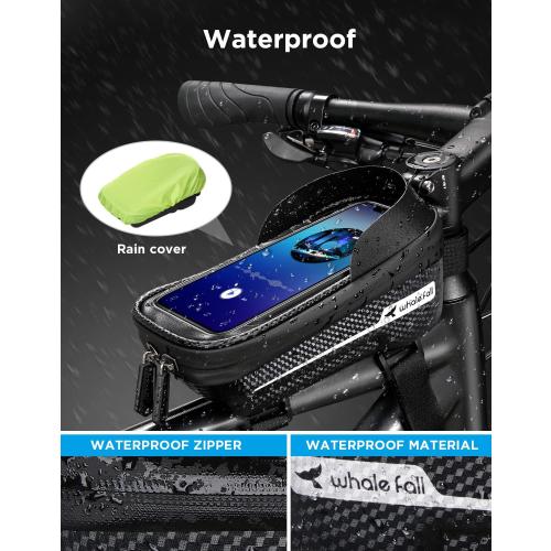 whale fall Bike Frame Bag Waterproof, 3D Eva Hard Shell, Bike Phone Holder, Bicycle Top Tube Bag, Cycling Pouch with Rain Cover, Bike Accessories for Phones Under 7