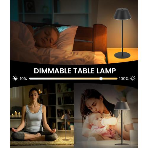LOFTEK Cordless Table Lamps, Rechargeable Table Lamp, Up to 55 Hrs Ultra-Long Battery Life, Eye-Friendly, Touch Dimming, Portable Wireless Ambient Lighting (Pure Black, 1pack)