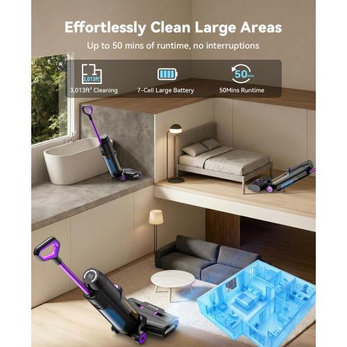 Wet Dry Vacuum Cleaner 20,000Pa,50Mins Runtime Cleaning Area 3013ft²,Cordless Vacuum Cleaner, Cordless Vacuum and Mop All in One,Self-Cleaning for Hard Floors Sticky Messes and Pet Hair H15Set ‼️has stains and dust‼️and may come with missing pieces ‼️