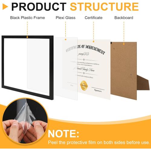 YixangDD 10 PACK Certificate Frames 8.5 x 11,Black Diploma Frame Document Frame with Clear Plexiglass,Picture Frames for Tabletop and Wall Display