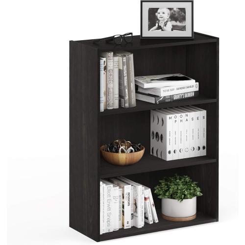 Furinno PASIR Book Shelf, 3-Tier Bookshelf, Storage Shelves Bookcase, 9.7 x 23.7 x 31.5, for Living Room, Bedroom, Home Office, Espresso