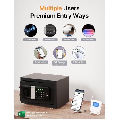 FORFEND Smart Home Safe | WiFi Safe Box App Lock/Alarm | Voice Command, Kidnap Alarm, Tamper Detect, Frozen Mode, Sub Account| Digital Safe Anti Theft