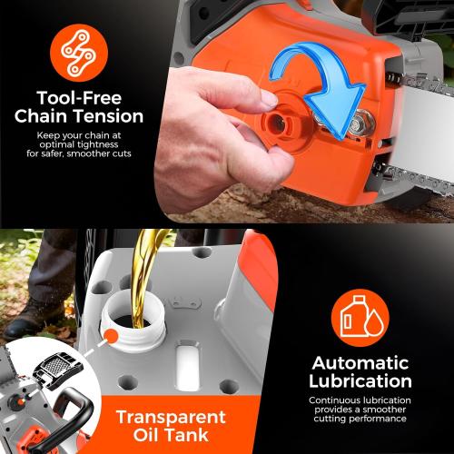 Battery Powered Chainsaw 16 inch,Electric Cordless Chainsaw with 2 Batteries and Charger.Brushless Chain Saw with 12-inch Replacement Guide Bar and Chain.Perfect for Tree Trimming and Wood Cutting