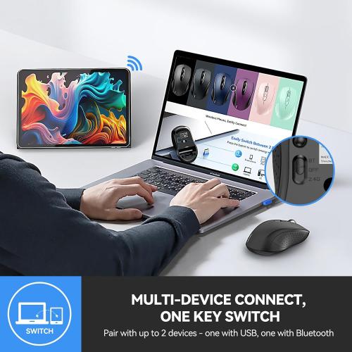 UNTESTED TECKNET Bluetooth Mouse, 2-in-1(BT 5.0/3.0 2.4Ghz) 4000DPI Wireless Mice with USB Connect Available for Laptop Computer, Portable PC Mouse Bluetooth for Mac (USB-A BT Wireless Connect, Black)