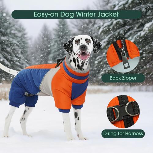 Kuoser Fullbody Dog Jacket, Large Dog Winter Coat with Built-in Harness, Reflective, Suitable for Begle, Corgi, Labrador (Blue XL)