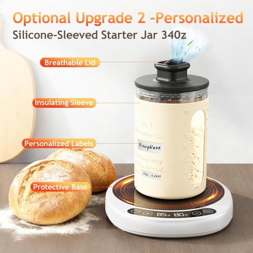 SourKeeper, Larger 2-in-1 Sourdough Starter Warmer Pro - 2026 Upgrade Larger Heating Plate, Dough Temp Probe, 1°F Control (70–110°F), 24H Timer, Real-Time Monitoring, for Beginner Bakers Pro-WHT