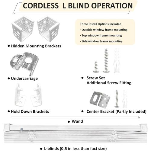 AIRLAJYID Cordless Vinyl Mini L Blinds 52 W x 48 H, 1 Slat White Horizontal Windows L Blind for Door, Shades, Camper, Light Filtering, Interiors, Arrive 1/2 Inch Narrower Indoor