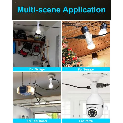 Light Socket to Plug Adapter, Convert E26 to 3 Prong Outlet and Light Bulb Socket, Polarized, for Garage Porch(White, 2)
