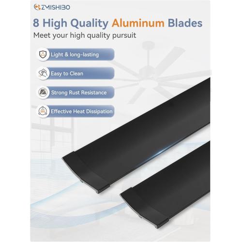 ZMISHIBO 72 inch Aluminium Blade Ceiling Fans with Lights and Remote, Outdoor Ceiling Fans for Patio Living Room with Quiet DC Motor, 6 Speed Reversible, 3 CCT, Black Industrial Ceiling Fan, 8 Blades