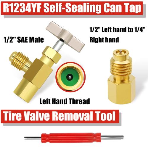 R1234yf AC Gauges, 3 Way 1234yf AC Manifold Gauge Set Car Air Conditioner Recharge Kit with 5FT Hoses R1234yf Quick Couplers Valve Core Remover