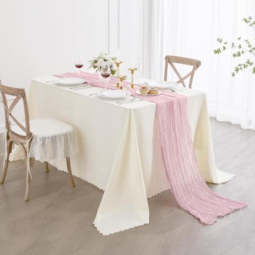 Nialnant 6 Pcs Light Pink Cheesecloth Table Runner,10Ft Pink Table Runners for Wedding Bridal Shower,Holiday Birthday Party