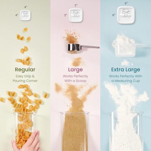 Felli Flip Tite Storage Container with Lid 4 Airtight Ring Seal Top, Stackable Acrylic Canister Jar Set for Kitchen Pantry Organizer, Food Spice Pasta Snack (5pk, Variety)