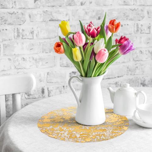 50 Pieces Gold Placemats, 13 Inch Disposable Round Foil Table Mats Bulk, Metallic Mesh Pressed Table Doilies Runners for Home Decor, Dining Table, Birthday Party, Wedding