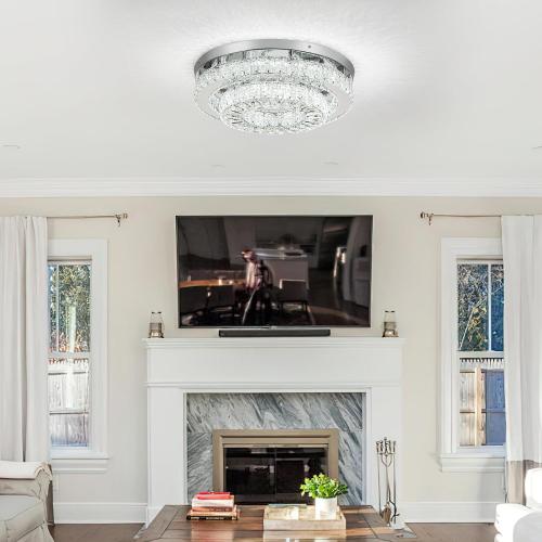 HOPGGIE 18“ Crystal Chandelier 2-Layer Ceiling Light Fixture Flush Mount LED Large Chandelier Light for Living Room Dining Room Bedroom (Cool White)