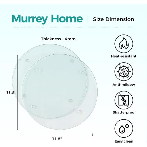 11.8x2PCS Round Glass Cutting Board for Kitchen Counter Protector, Tempered Glass Chopping Boards Dishwasher Safe, Small Clear Countertop Tray, Scratch Resistant, Heat Resistant