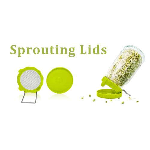 Wide Mouth Mason Jar Sprouting Kit with Sprouting Lids and Drainage Tray - Ideal for Bean, Alfalfa Sprouts and Microgreens, Vertical and Angled Placement Support(Two lids and two drip trays)‼️missing 1 lid and 1 drip tray‼️