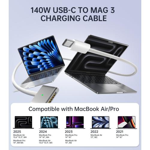 140W Charger for MacBook Pro 16/14 inch Mac Air 15/13 inch 【Original Quality】 2021-2025 M1–M4 2m/6.6FT Magnetic 3 Cable LED & Type C Fast Charger Power Adapter (Between 2021-2025)