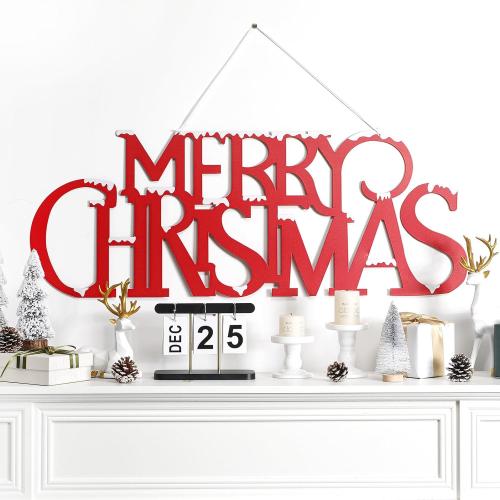 Chunful 36 Inch Large Snowy Metal Merry Christmas Wall Sign Xmas Hanging Door Sign 3D Red Merry Christmas Cutout Letter Decorative for Xmas Wall Indoor Outdoor Living Room Yard Supplies