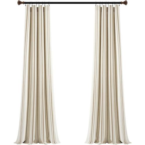 Lush Decor Farmhouse Stripe Yarn Dyed Eco-Friendly Recycled Cotton Window Curtain Panel Pair, 42 W x 95 L, Neutral - Classic Modern Rustic Charm - Eco Friendly Cotton Fabric
