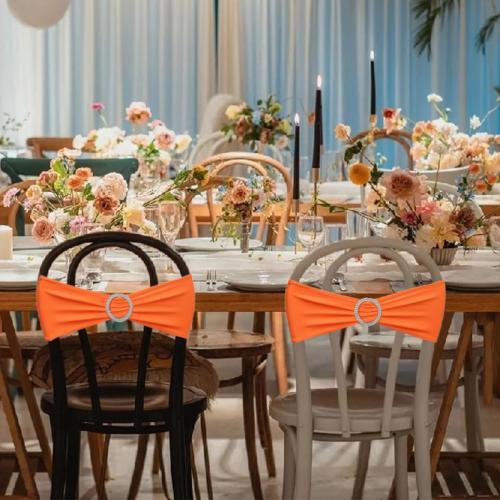 25PACk.....Albassa Chair Sashes Spandex Stretch Chair Bows with Buckle Slider for Wedding Party Decorations (Orange, 25PCS)