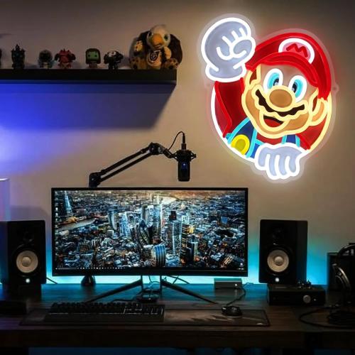 Mario Neon Sign 14in Mario Neon Light USB Powered Led Light Sign with Brightness Settings for Game Room Bedroom Fans Club Wall Art Decor Kids