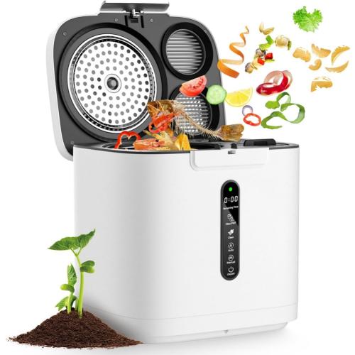4L Electric Composter for Kitchen, Smart Compost Bin Outdoor/Indoor, Odorless/Auto-Cleaning/ 3 Modes/Intelligent LED Display, Turn Food Waste to Fertilizer for Garden, Food Waste Compost Machine