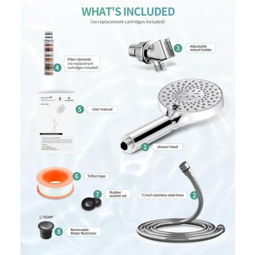 SR SUN RISE Filtered Shower Head with Handheld High Pressure 9 Spray Mode Showerhead Detachable Shower Head Water Softener Filters Beads for Hard Water Remove Chlorine 1 Filter Chrome
