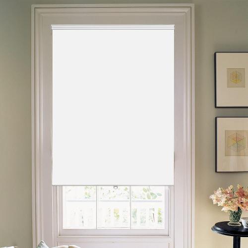 Joydeco Blackout Cordless Roller Shade White Fabric Mini Blinds & Shades for Windows 28 Inch Wide Home Darkening(28x 75)