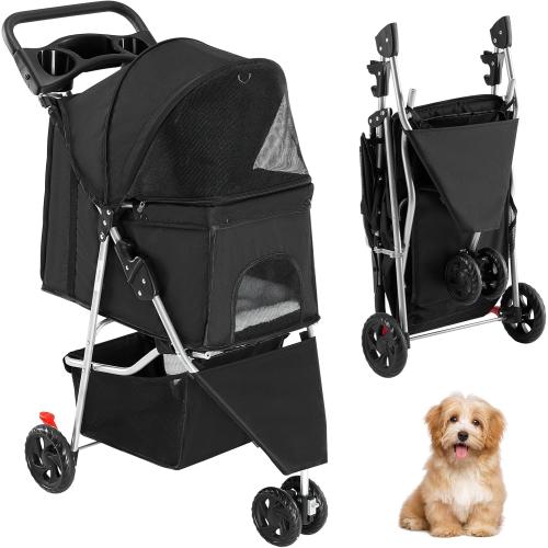 Sweetcrispy Pet Stroller for Dogs and Cats | Foldable, Lightweight, and Durable | Ideal for Small to Medium Pets | Includes Storage Basket and Cup Holders