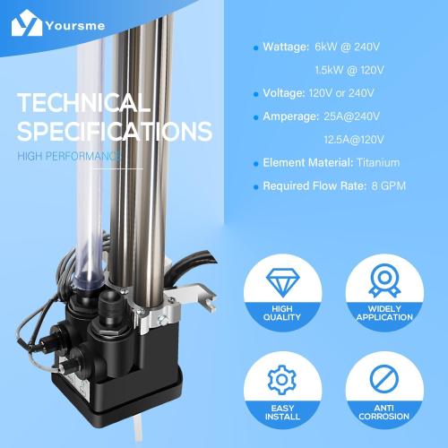 Yoursme 6kW Low-Flow PDR Titanium Heater with Sensors Kit Replacement for Hot Spring/Watkins/Tiger River/Limelight Hot Tub Spa No-Fault, 230V/6Kw,115V/1.5Kw, Replace # 26-C3160-1S, C3160-1S, 73790