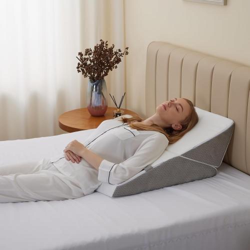Wedge Pillow for Sleeping, Adjustable 9&12 Inch Foldable Bed Wedge Pillow Set, Orthopedic Memory Foam Triangle Pillows Wedge, 7-in-1 Elevated Pillows for Leg and Back Support, White/Grey