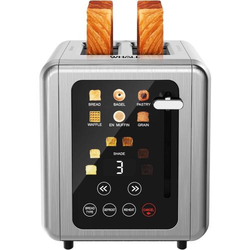 WHALL Touch Screen Toaster 2 Slice, Stainless Steel Digital Timer Toasters with Sound Function, Smart Extra Wide Slots Toaster with Bagel, Cancel, Defrost (silver)