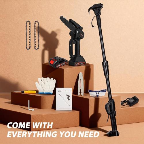 ALSO GO 2-in-1 Electric Pole Saws for Tree Trimming 4  6 Inch Mini Chainsaw Cordless with Extension Pole 12.6 FT Max Reach, 2×2.0Ah Battery Powered Pole Saw Tree Trimmer for Limb Branch Cutter