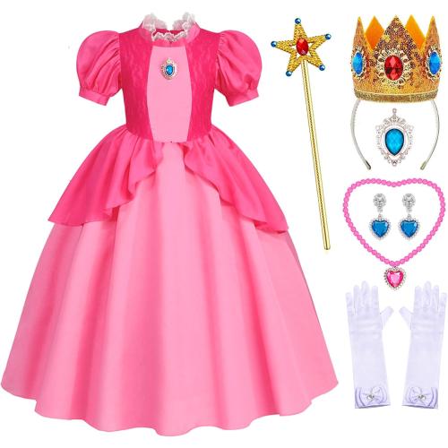 Pink Princess Costume for Girls Halloween Party Dress with Accessories 9-10. Years