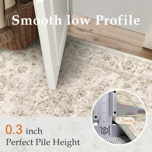 Jinchan .....3x4 Washable Neutral Area Rug Beige Vintage Entryway Office Carpet Non-Slip Soft Low Pile Floral Throw Rug for Entrance Living Room Bathroom Dining Room