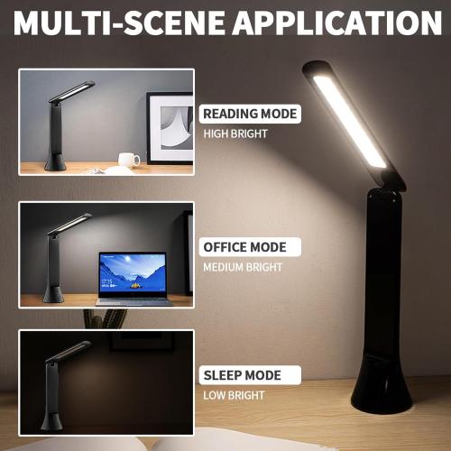 Rechargeable LED Desk Lamp with Flashlight Cordless lamp Foldable Portable Desk Lamp Battery Operated lamp Camping Flashlights for Home Office Study Emergency Outdoor (Black)